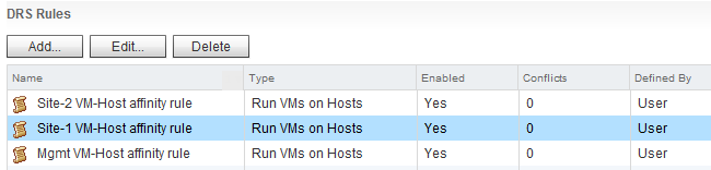 DRS rules User Interface vSphere 5.1 Web Client
