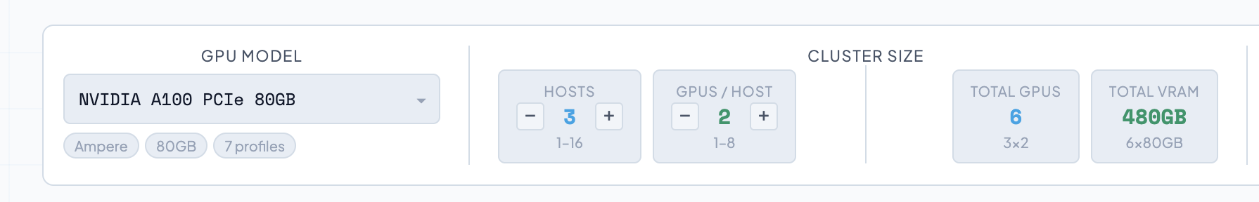 GPU model dropdown with H100 PCIe 80GB selected