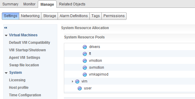 vMotion system resource pool